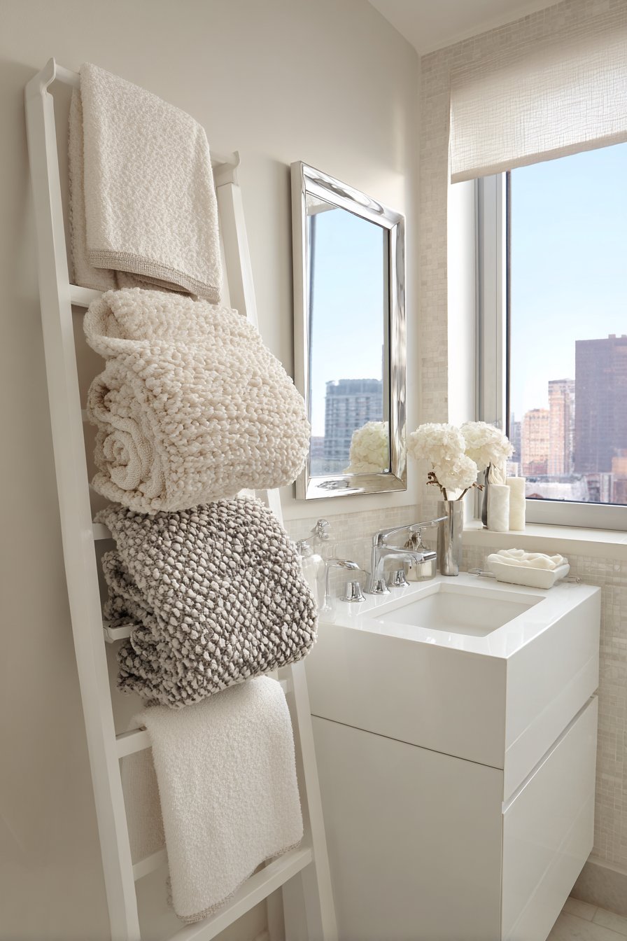 Ladder-Style Towel Rack and Dual-Purpose Furniture