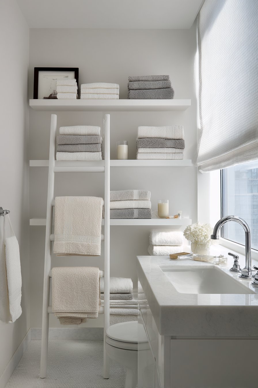 Ladder-Style Towel Rack and Dual-Purpose Furniture