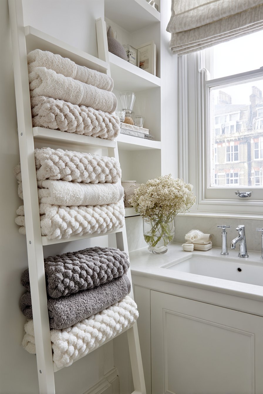 Ladder-Style Towel Rack and Dual-Purpose Furniture