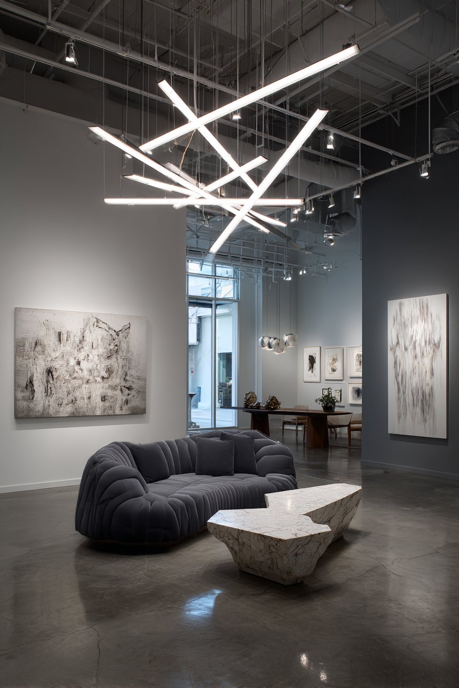 Gallery-Quality Living Room with Professional Track Lighting