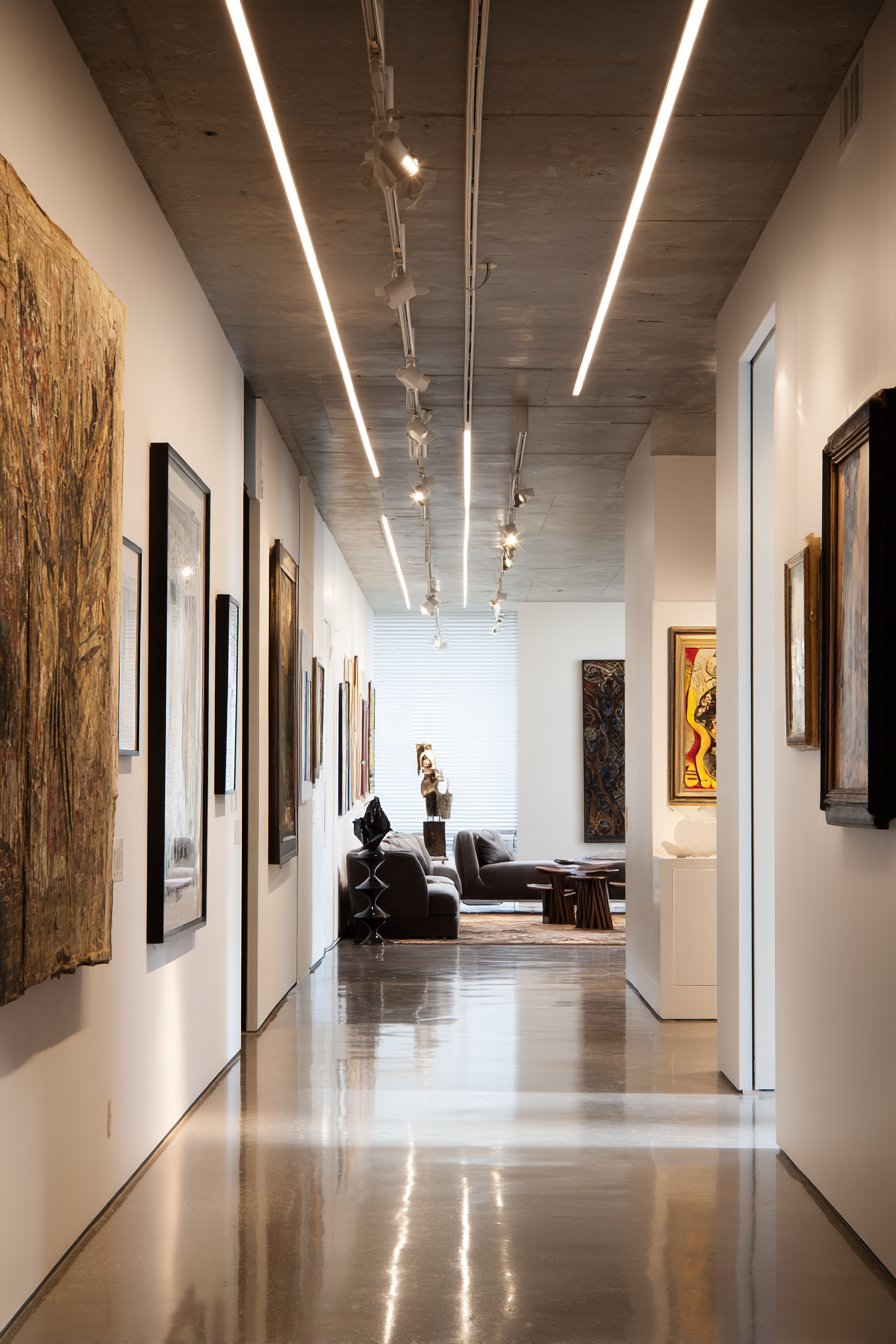 Gallery-Quality Living Room with Professional Track Lighting