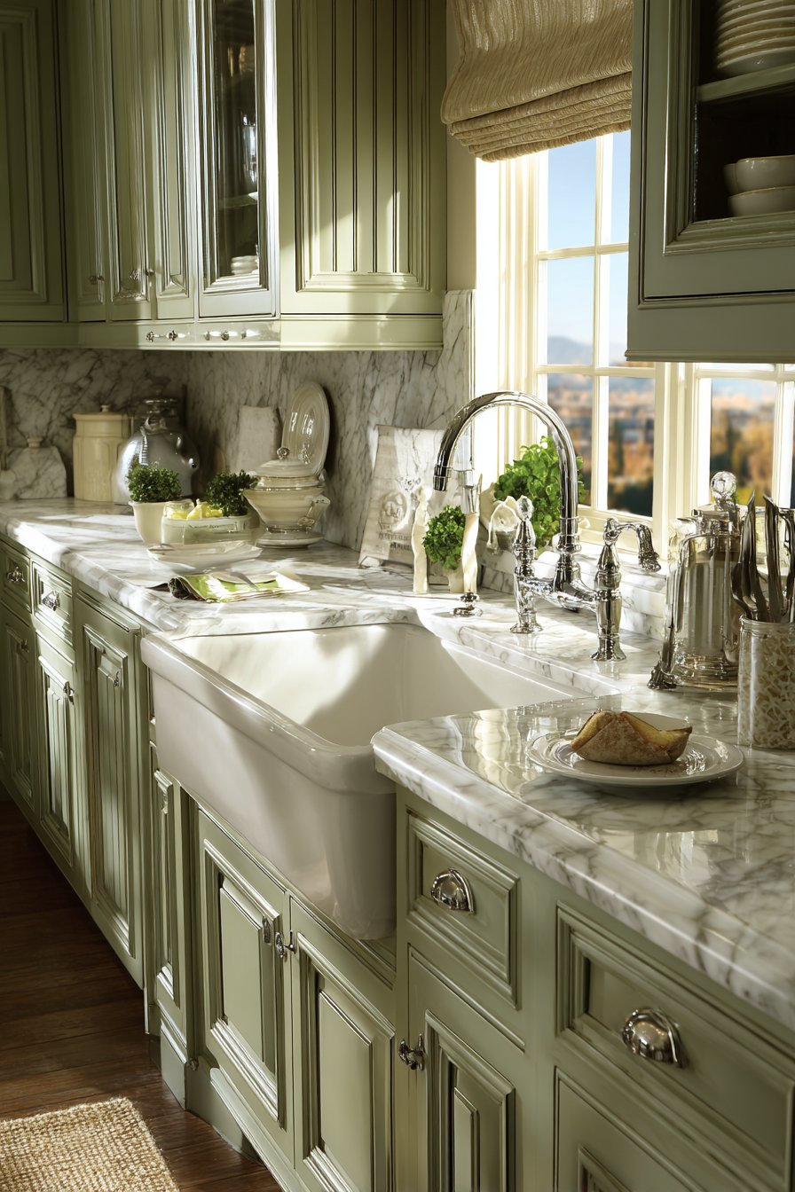 Classic Apron-Front Farmhouse Sink with Marble Surroundings
