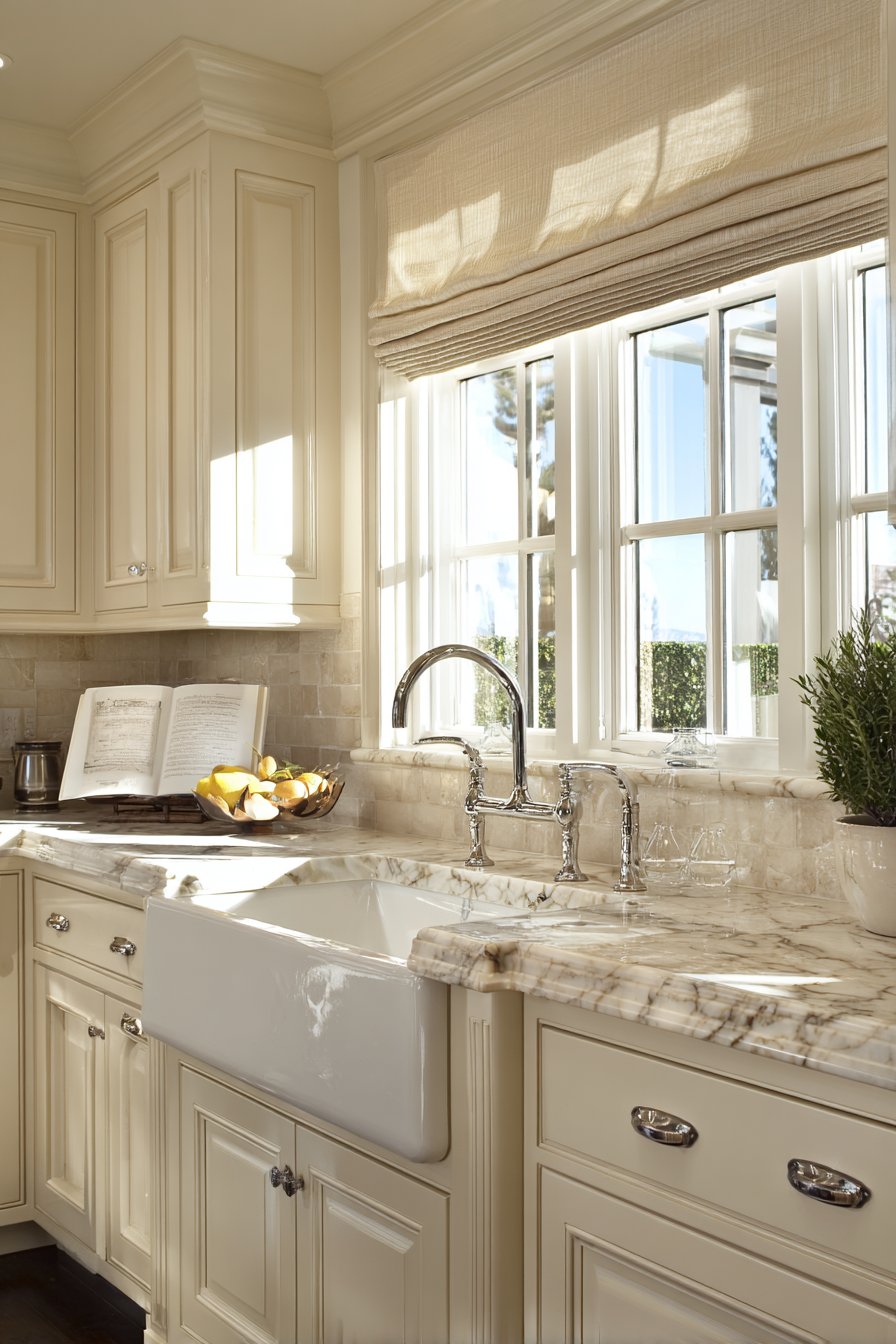 Classic Apron-Front Farmhouse Sink with Marble Surroundings