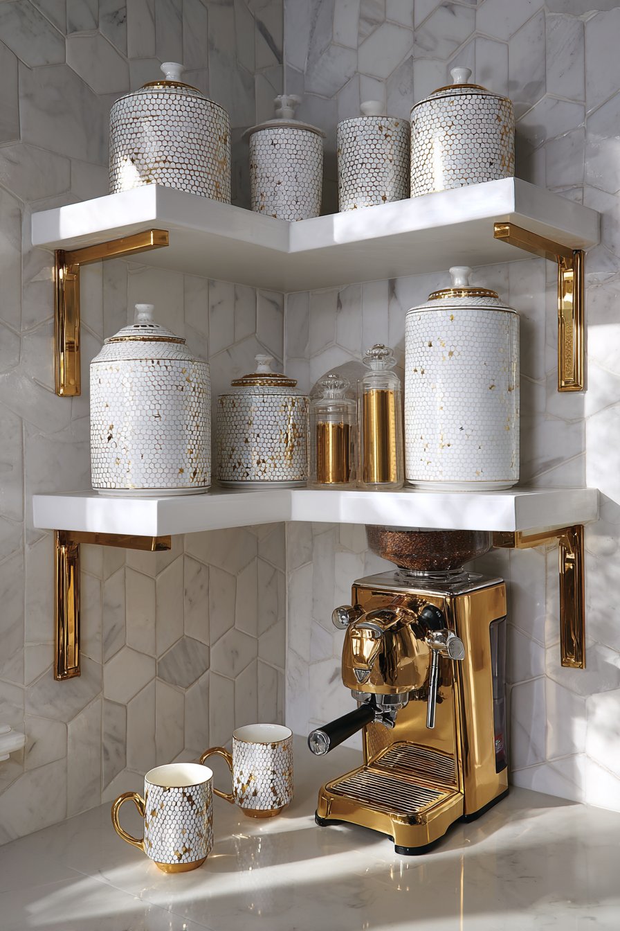 Curated Coffee Bar with Gold Accent Tiles