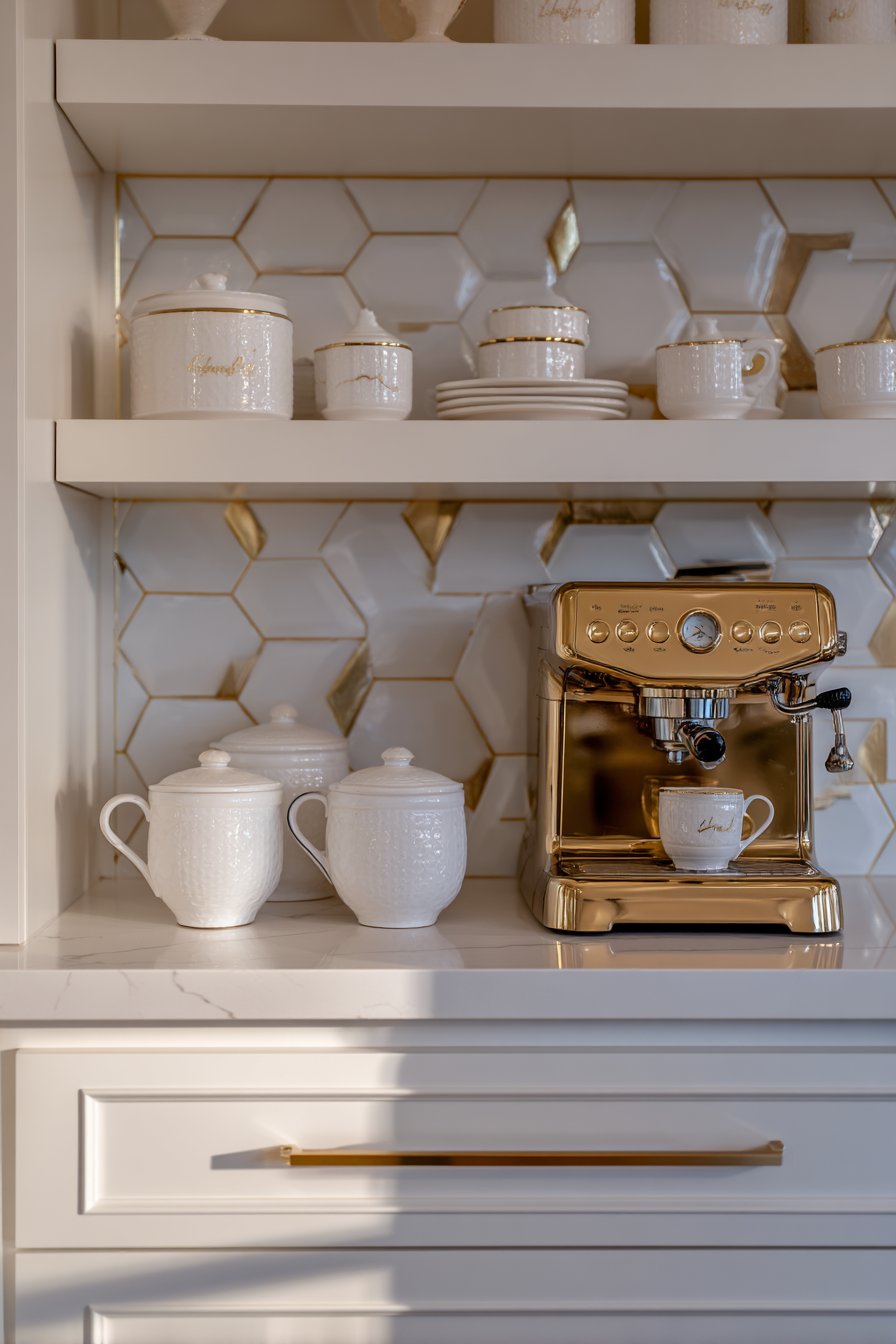 Curated Coffee Bar with Gold Accent Tiles