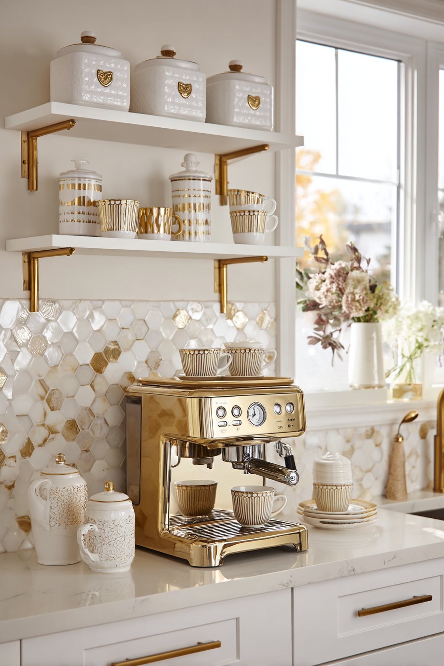 Curated Coffee Bar with Gold Accent Tiles