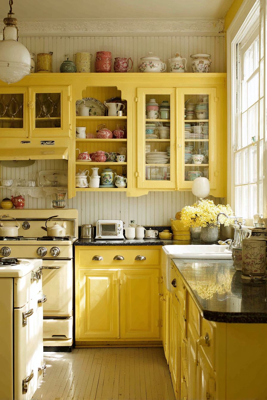 Vintage-Inspired Kitchen with Warm Mustard Yellow Cabinets