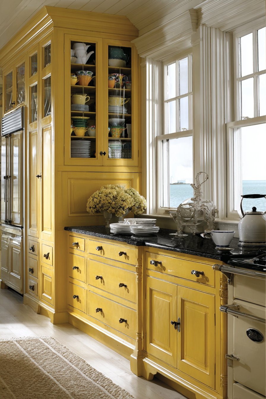 Vintage-Inspired Kitchen with Warm Mustard Yellow Cabinets