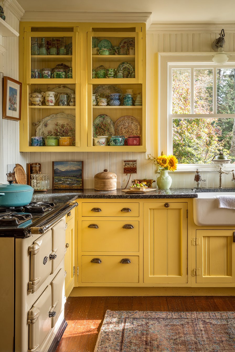 Vintage-Inspired Kitchen with Warm Mustard Yellow Cabinets