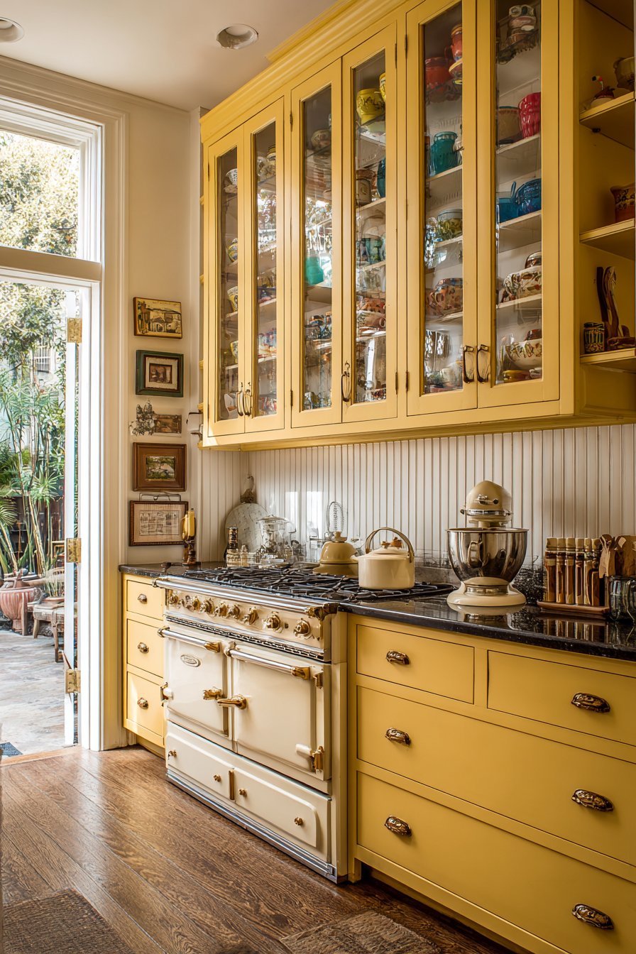 Vintage-Inspired Kitchen with Warm Mustard Yellow Cabinets