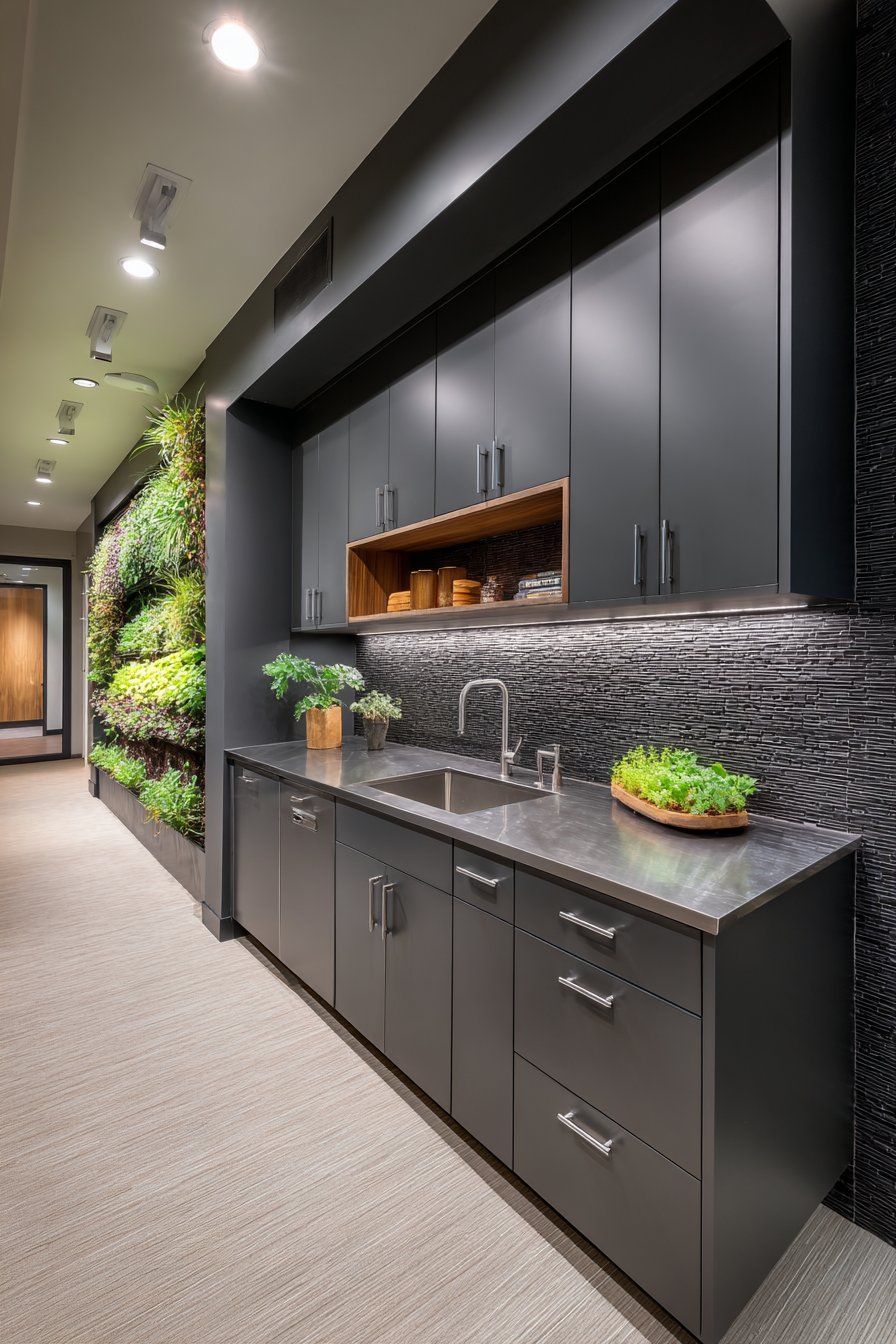 Modern Kitchen with Vertical Herb Garden Feature