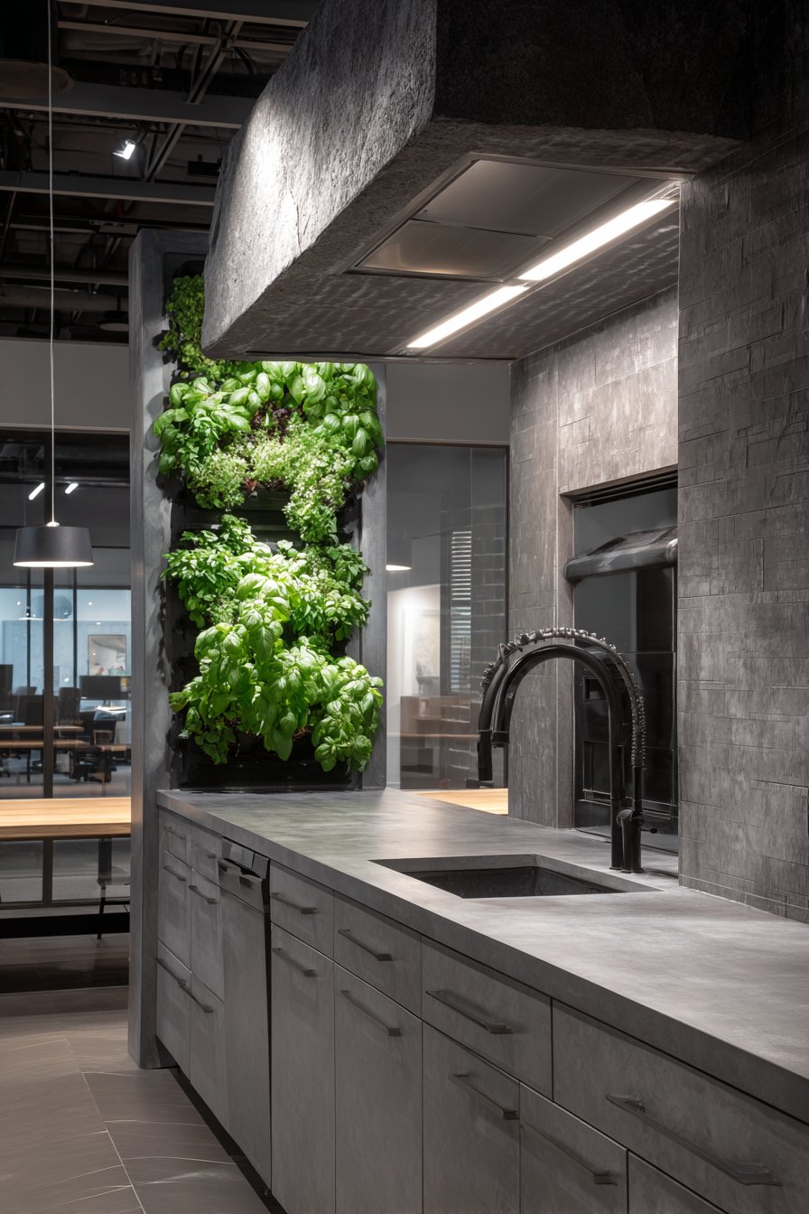 Modern Kitchen with Vertical Herb Garden Feature