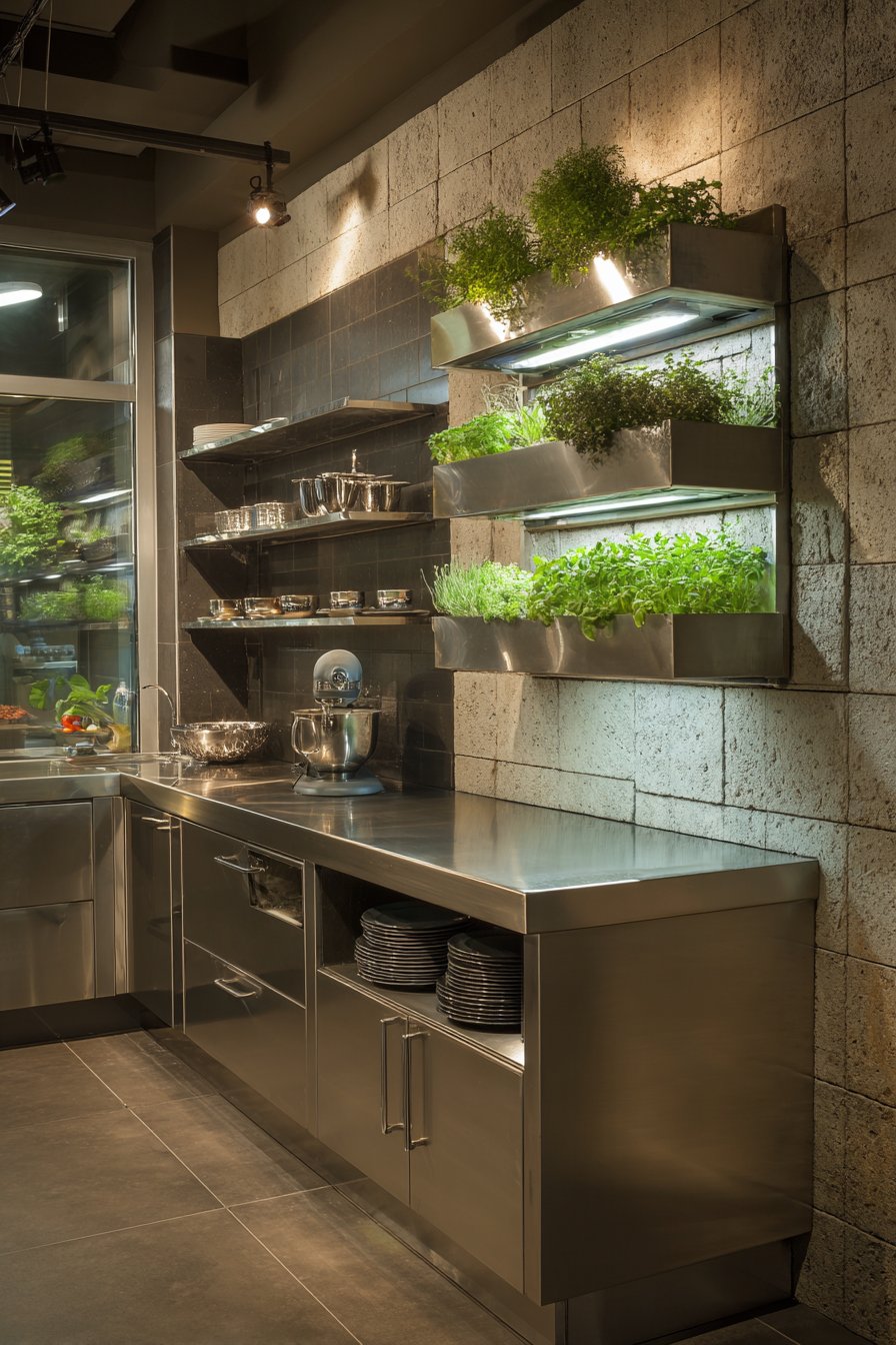 Modern Kitchen with Vertical Herb Garden Feature