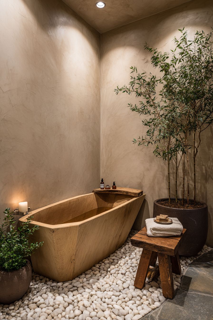 Japanese-Inspired Soaking Tub with Zen Elements