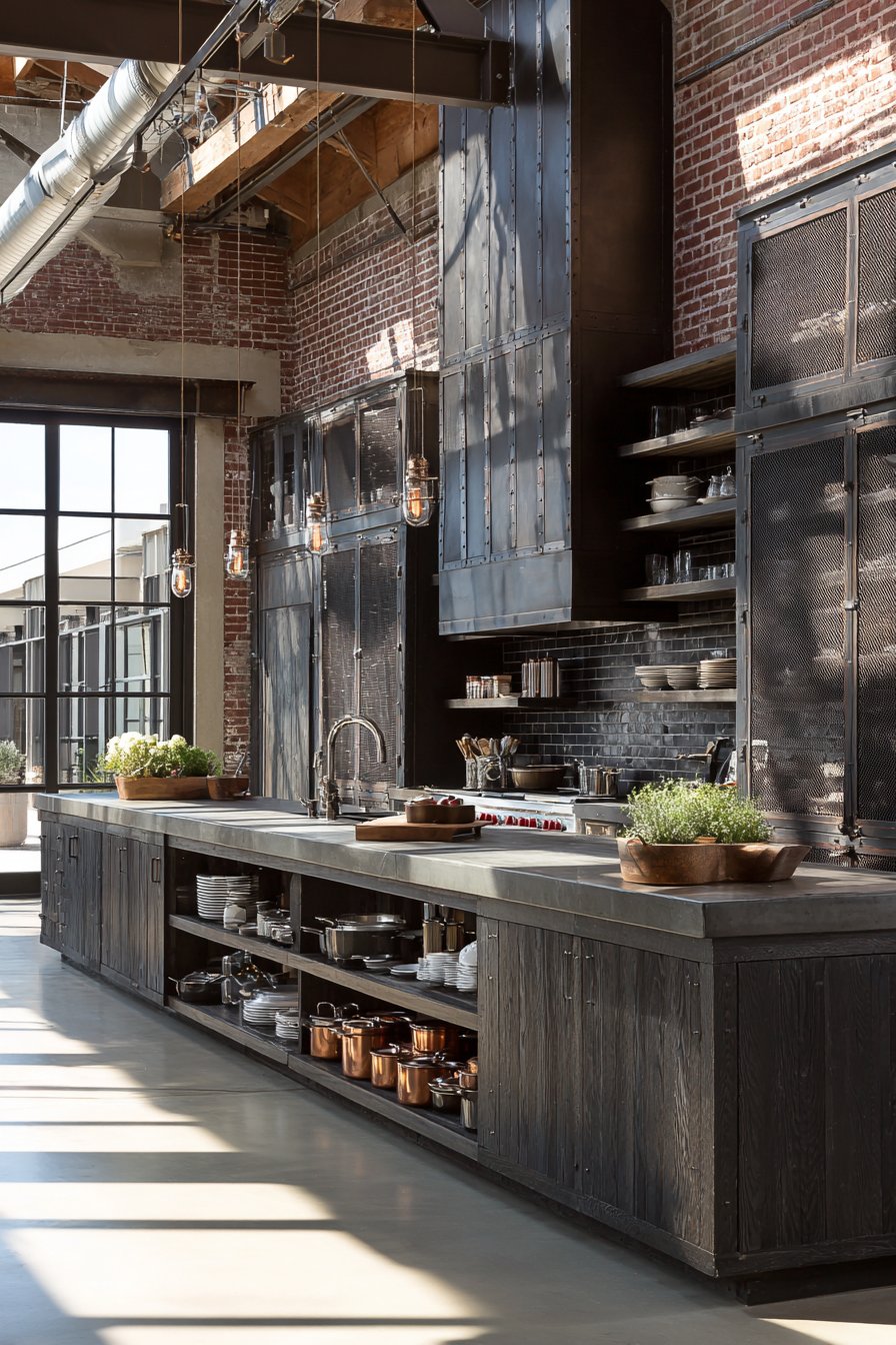 Industrial Loft with Steel-Framed Dark Oak Cabinets