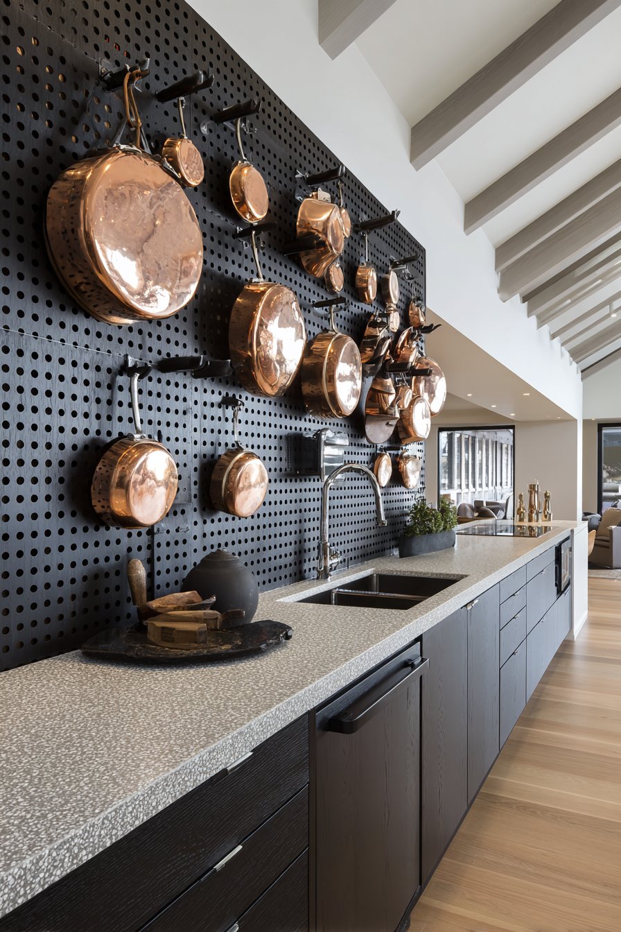 Dark Contrast with Pegboard Organization