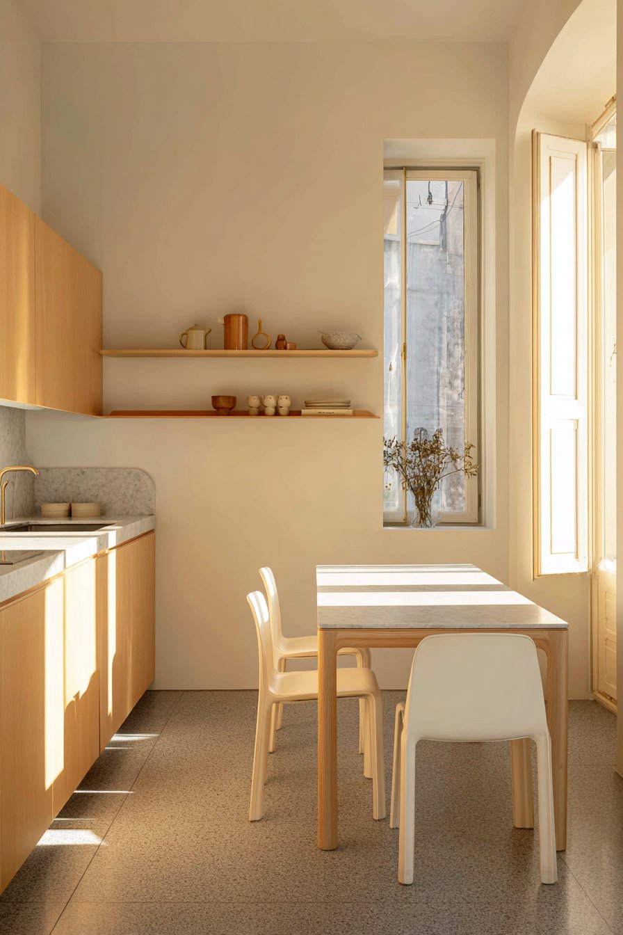 The Warm Minimalist: Natural Wood and Dining Integration