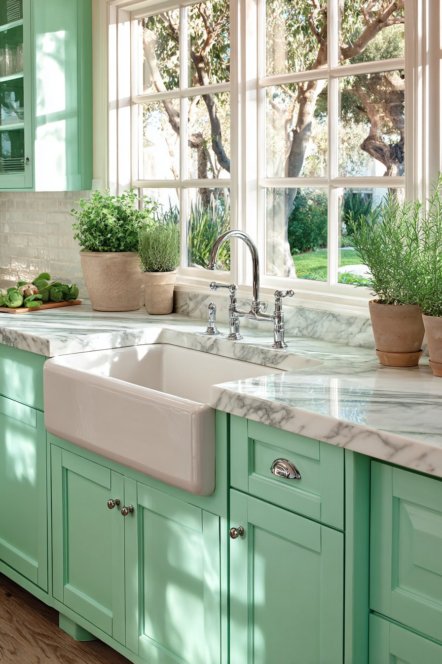 Mint Green Farmhouse Sink as Kitchen Centerpiece