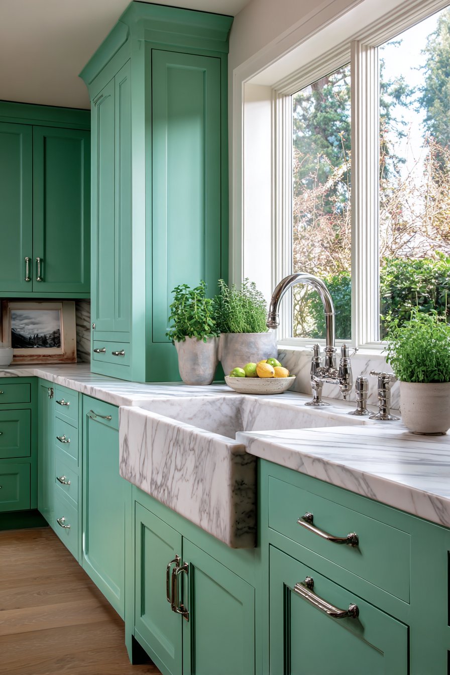Mint Green Farmhouse Sink as Kitchen Centerpiece