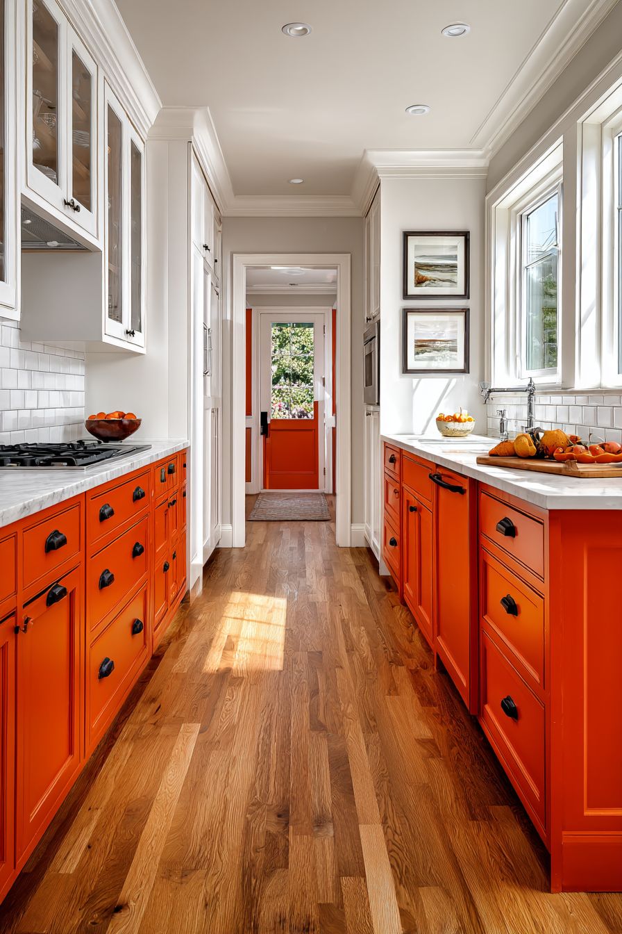 Two-Tone Cabinetry in Burnt Orange and White