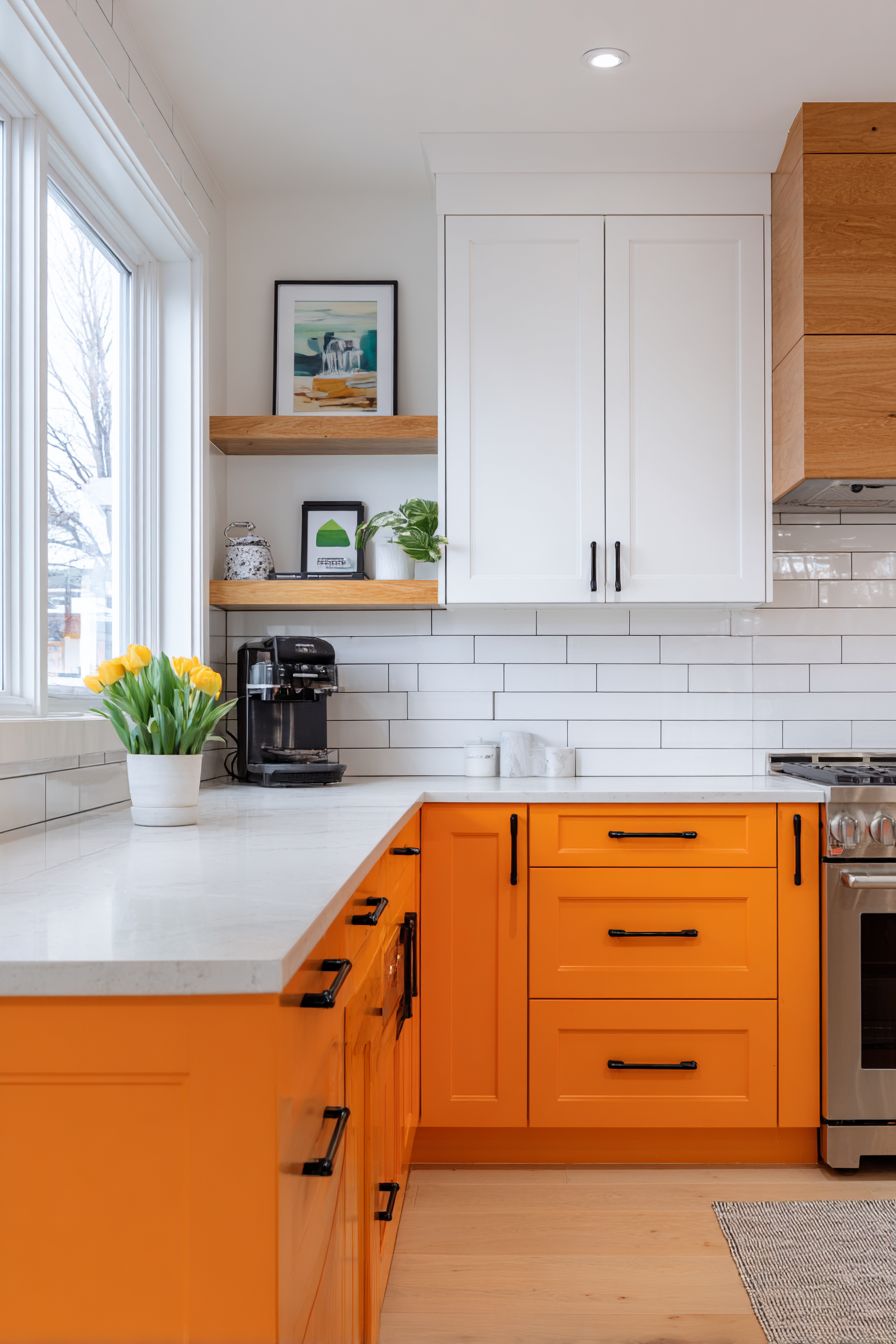 Two-Tone Cabinetry in Burnt Orange and White