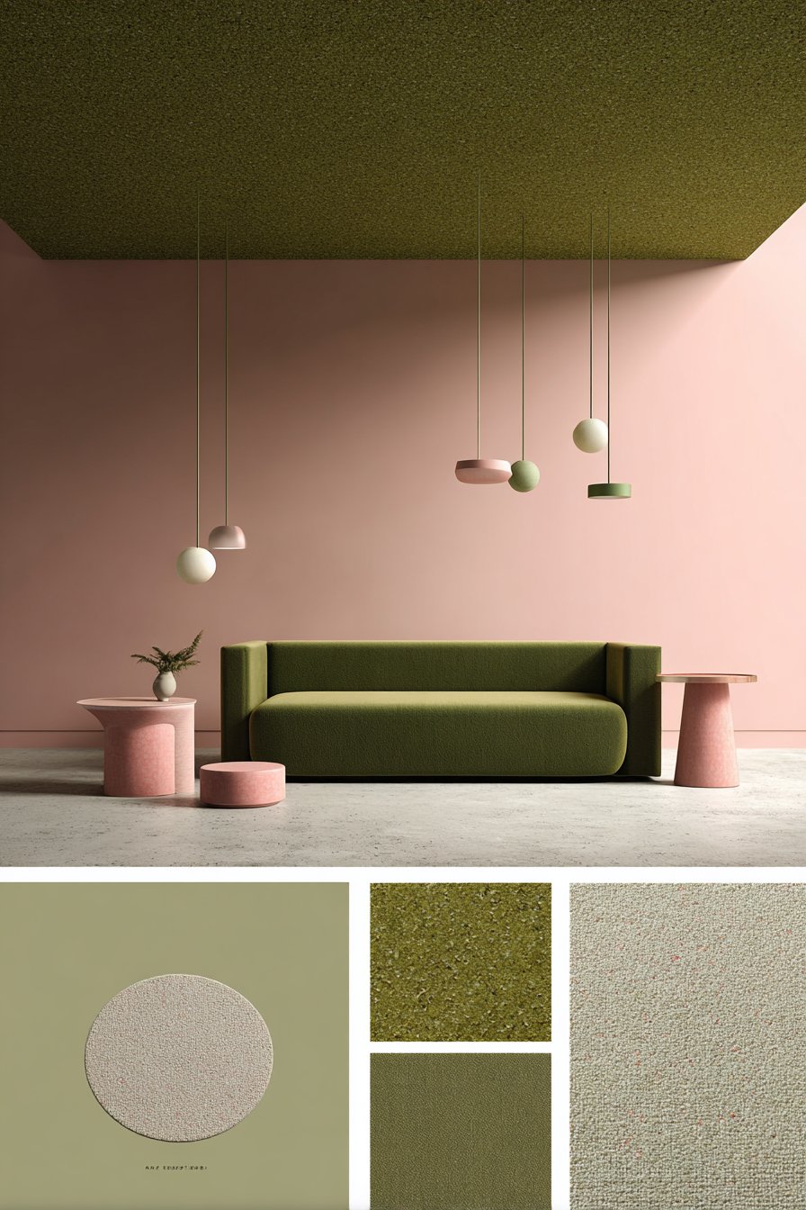 Olive Ceiling Statement with Peachy Pink Warmth