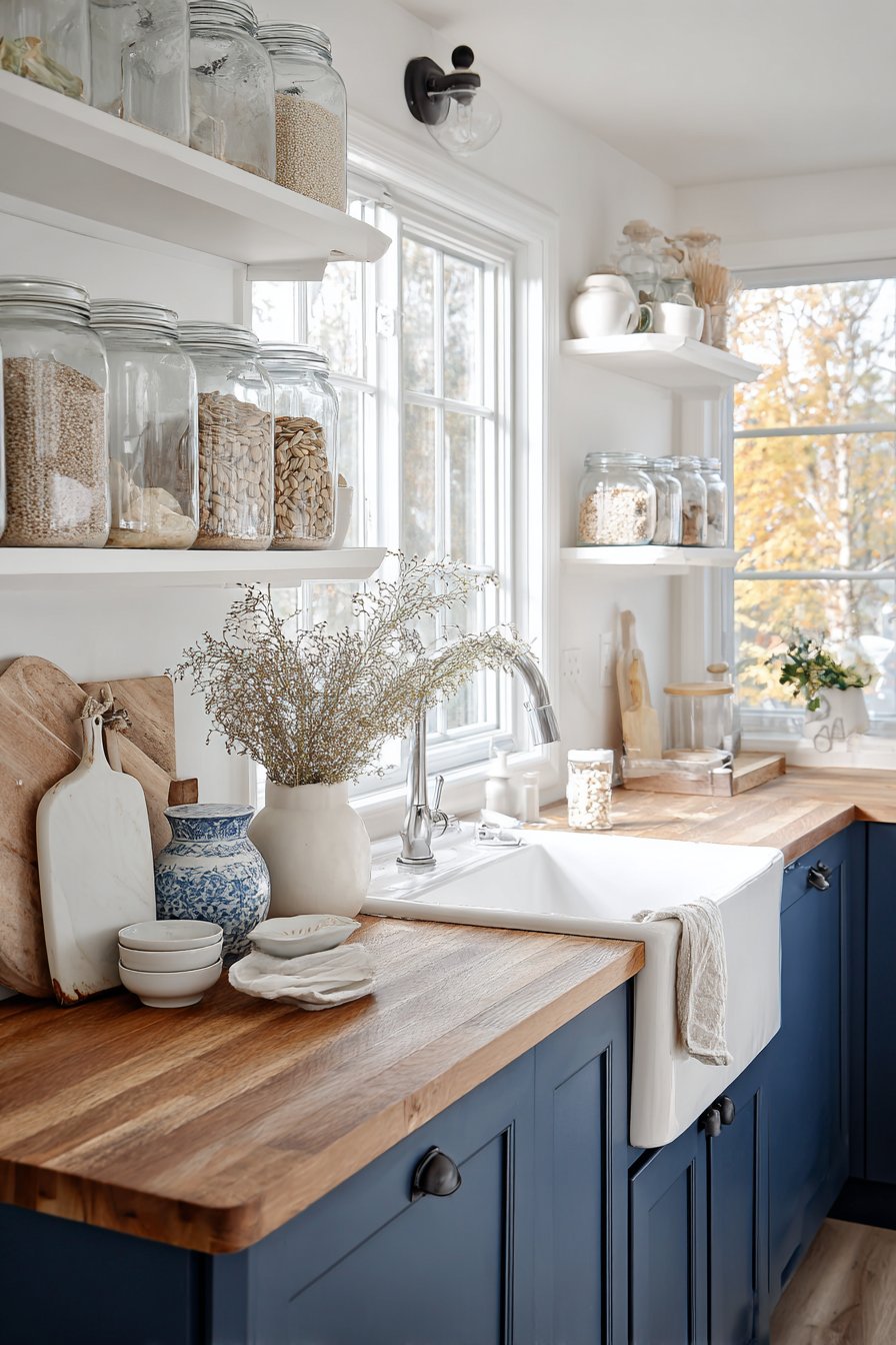 Open Shelving Balance with Mixed Storage Solutions