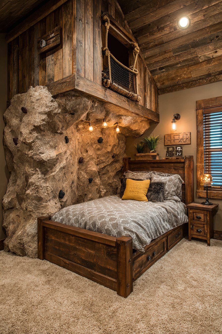 Adventure-Themed Treehouse Loft with Climbing Elements