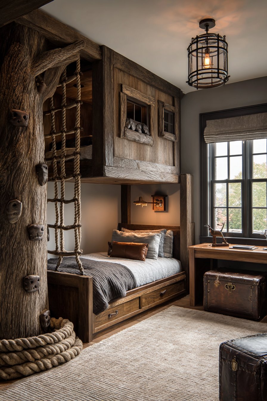 Adventure-Themed Treehouse Loft with Climbing Elements