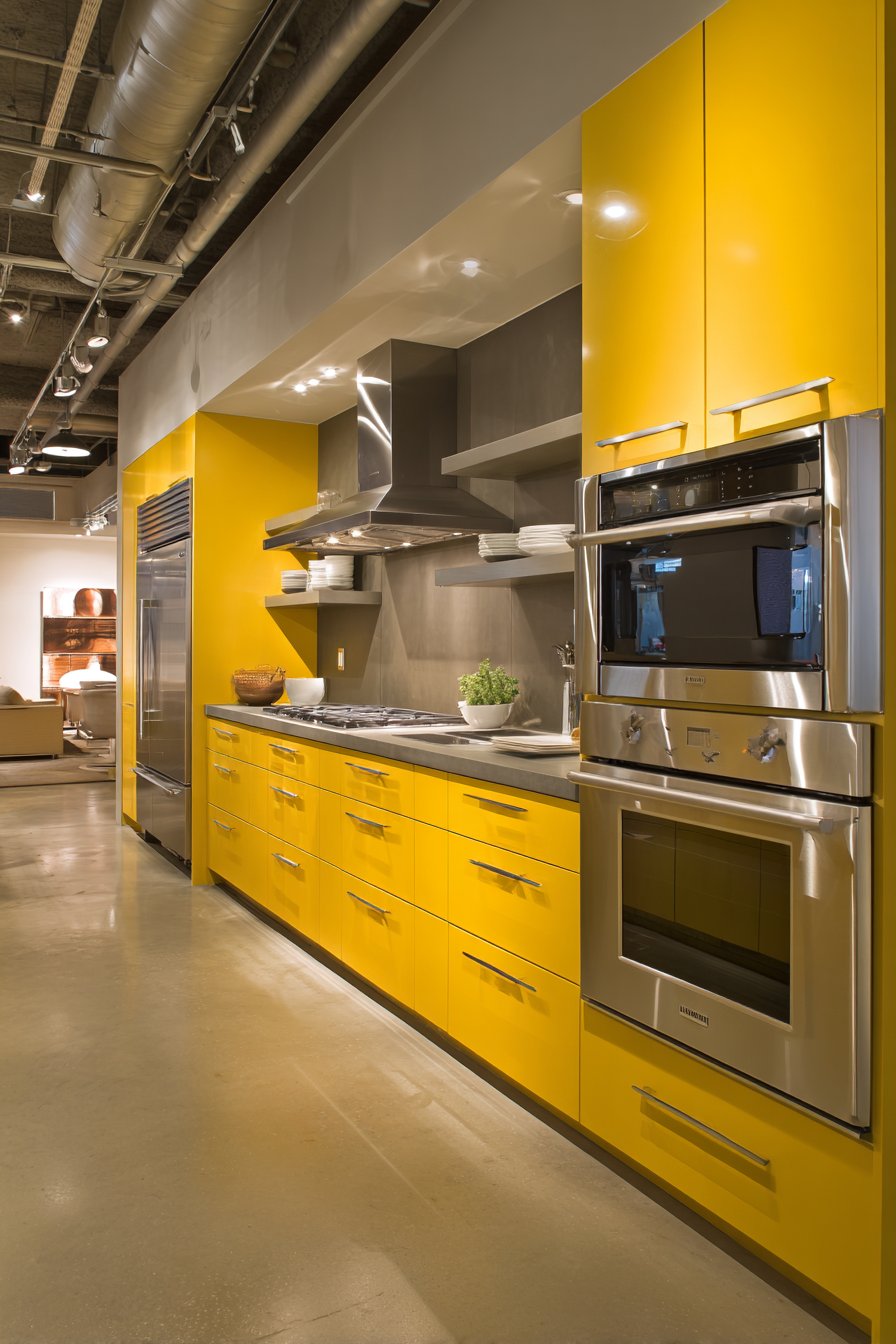 Contemporary Kitchen with Vibrant Sunflower Yellow Cabinets