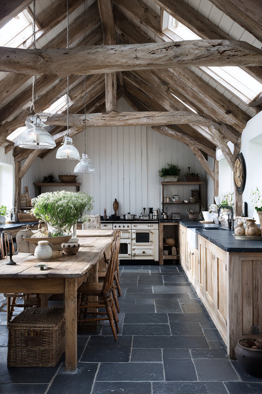 Cathedral Ceiling with Rustic Beams