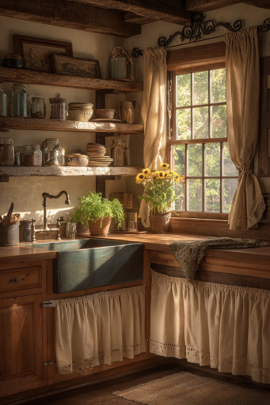 Rustic Character with Burlap Cafe Curtains