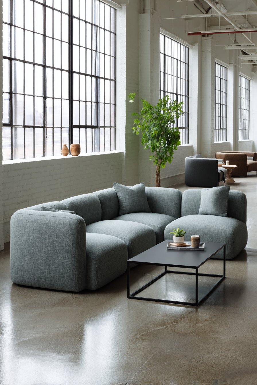 Floating Modular Sofa on Industrial Floors