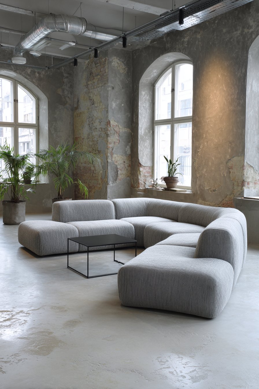 Floating Modular Sofa on Industrial Floors