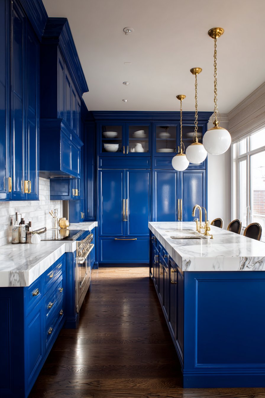 Bold Royal Blue Statement with White Island Contrast
