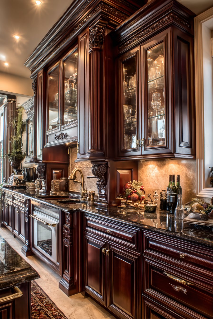 Traditional Elegance with Cherry Wood Mahogany Cabinets
