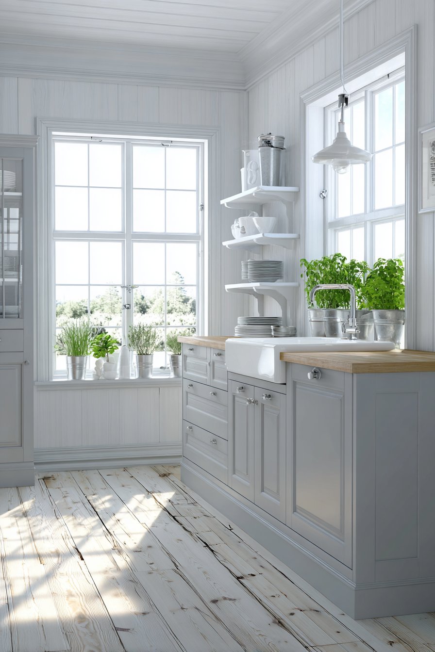 Scandinavian Simplicity in Pale Grey and Natural Wood