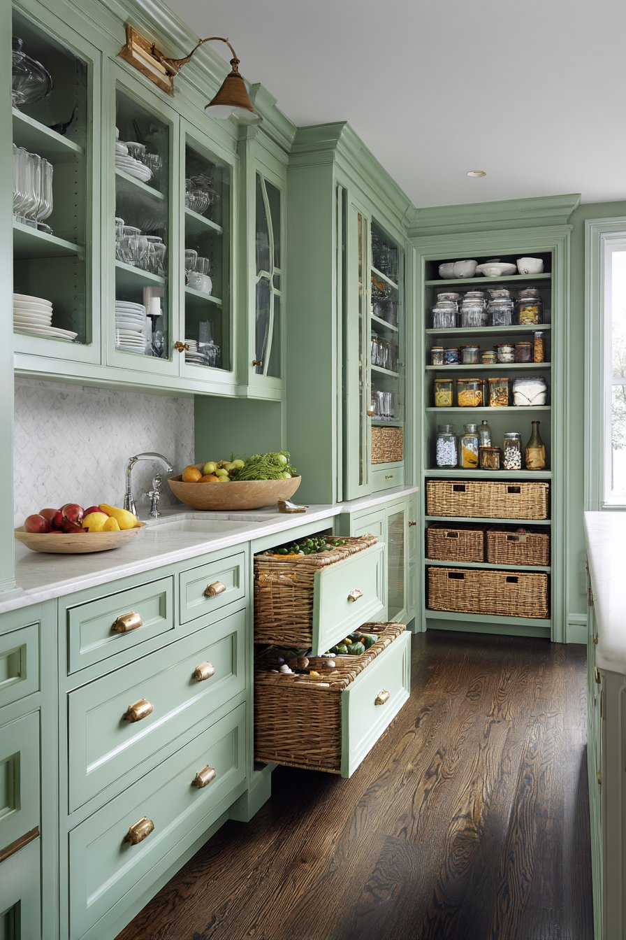 Organized Mint Green Kitchen Pantry