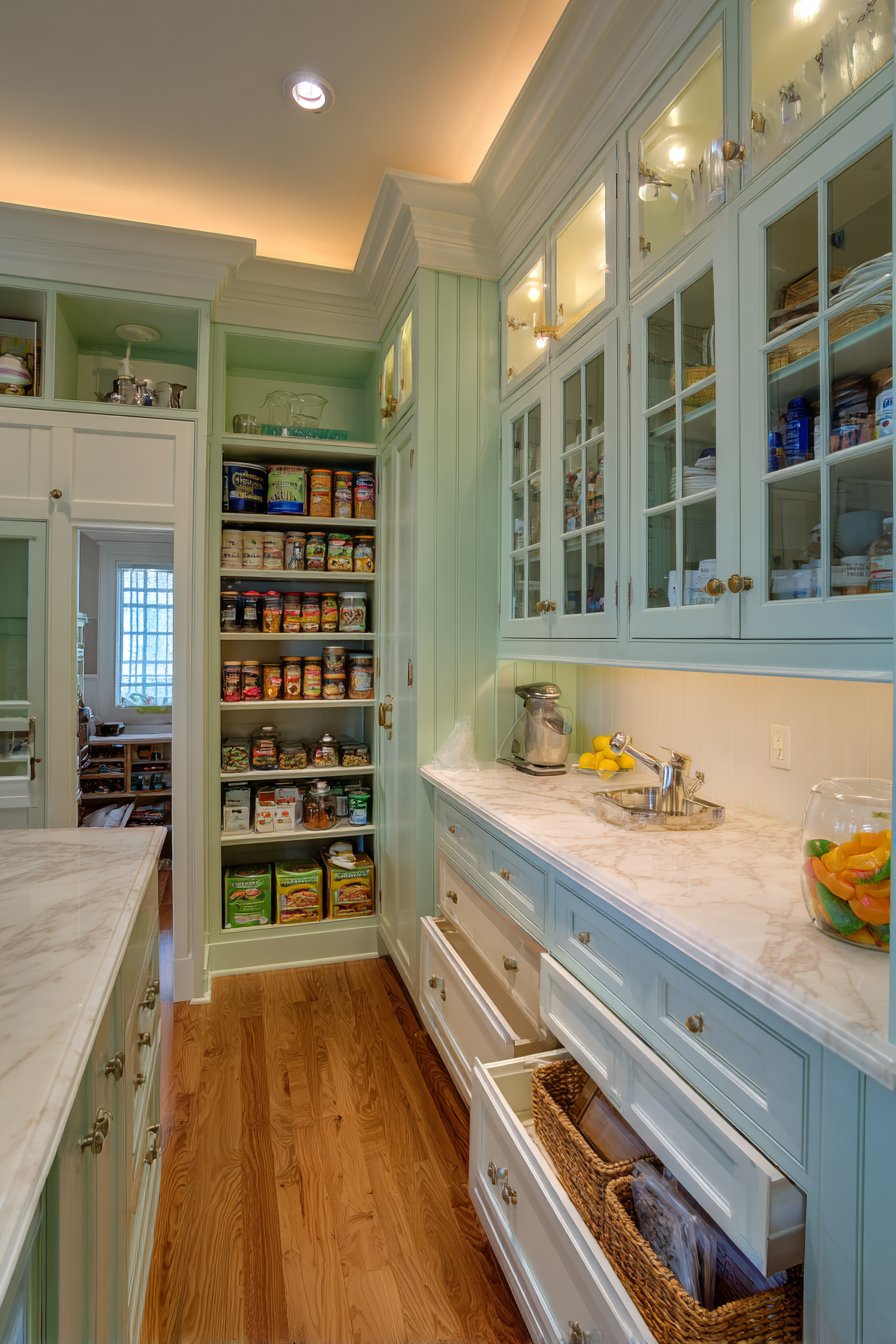 Organized Mint Green Kitchen Pantry