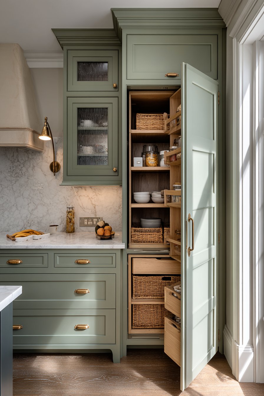 Organized Mint Green Kitchen Pantry