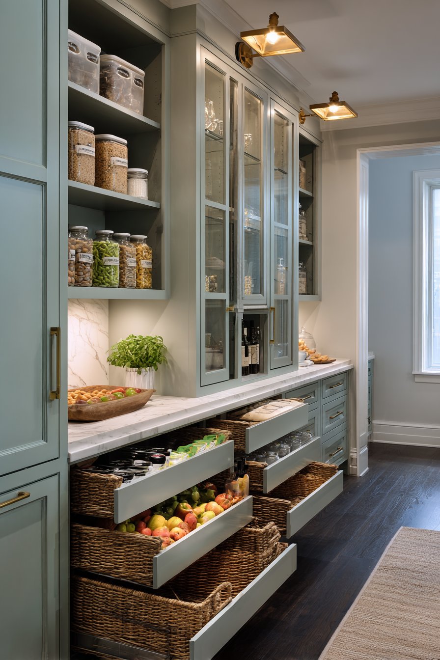 Organized Mint Green Kitchen Pantry