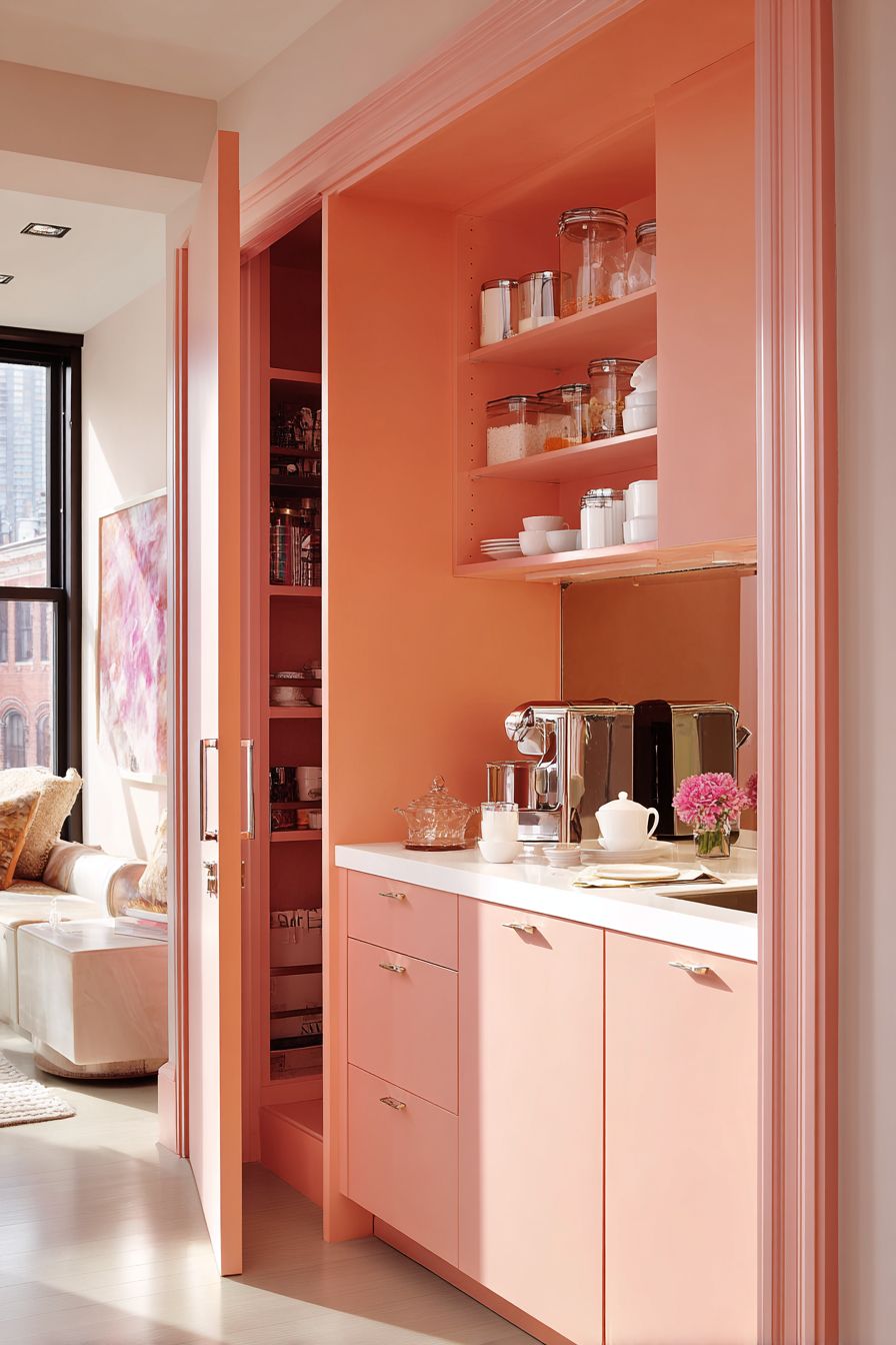Space-Maximizing Apricot Orange Small Kitchen