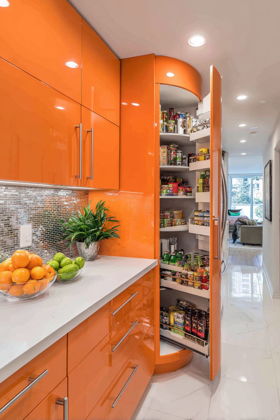Space-Maximizing Apricot Orange Small Kitchen
