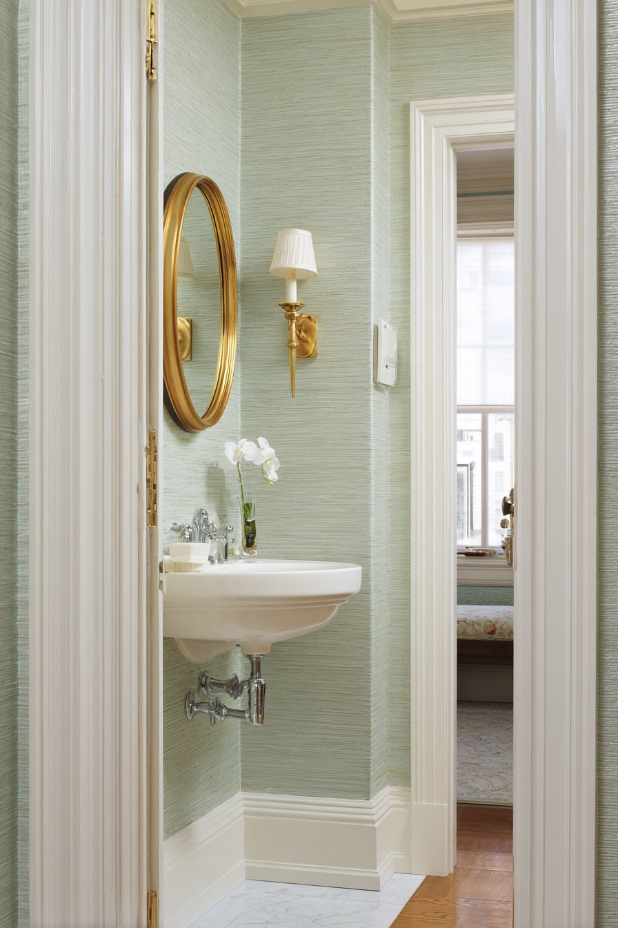 Elegant Powder Room with Grasscloth