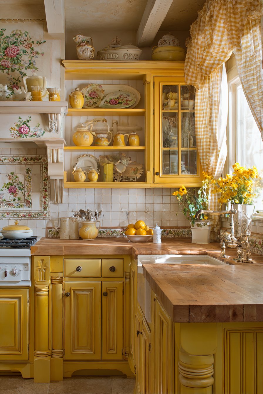 Cottage-Style Kitchen with Soft Daffodil Yellow Cabinets