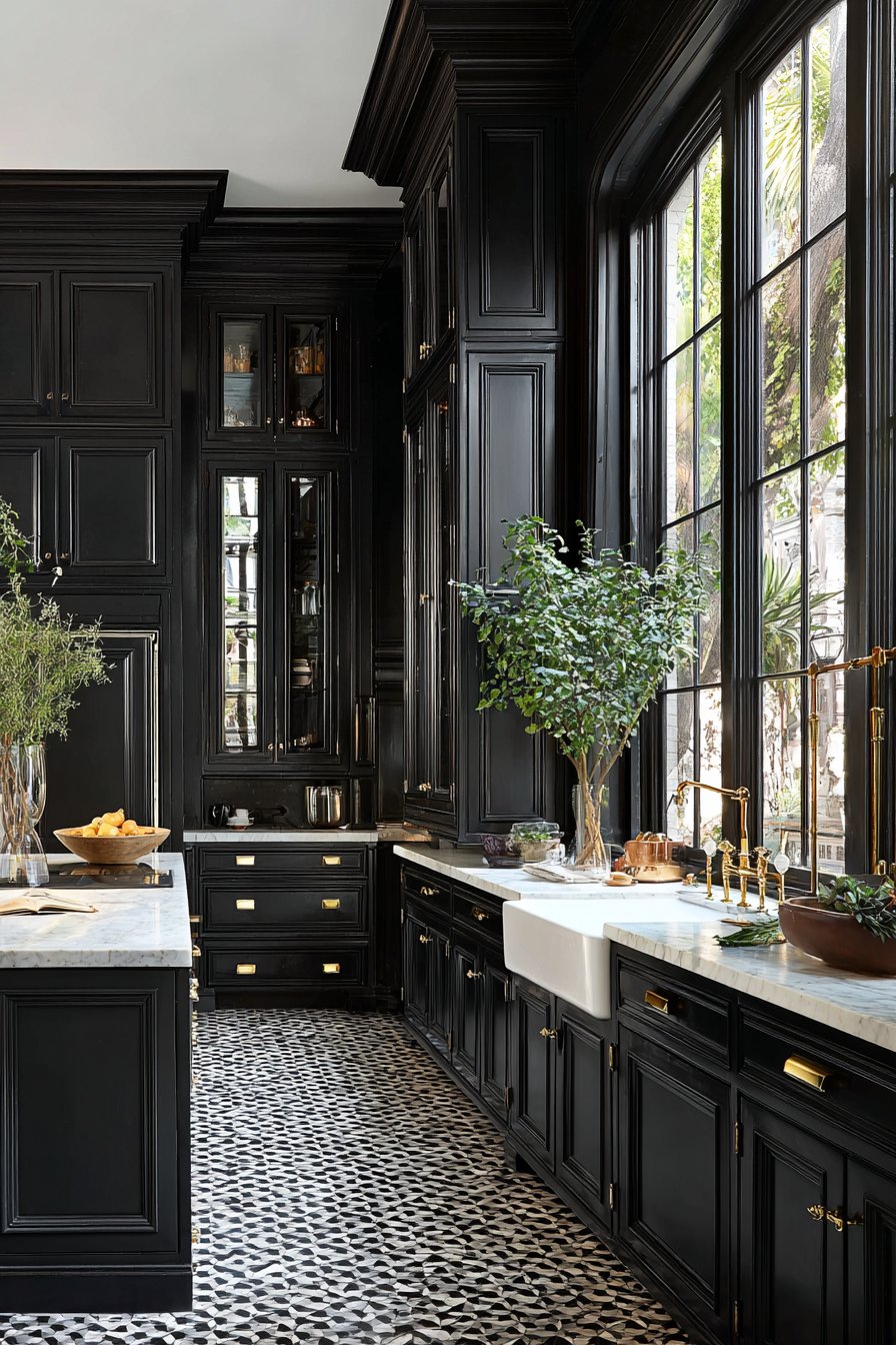 Bold Contrast Modern Kitchen with Black Accent Wall