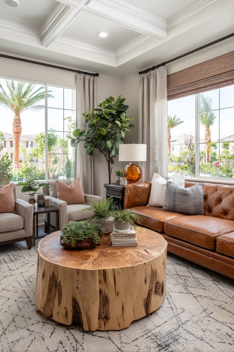 Conversation Circle with Leather and Live Edge Wood