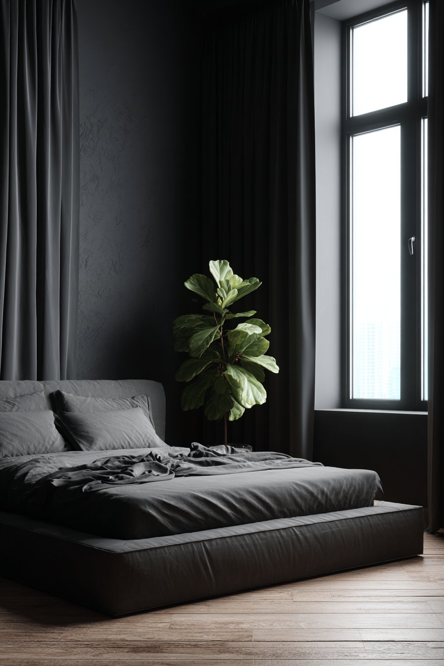 Scandinavian Minimalist Dark Bedroom