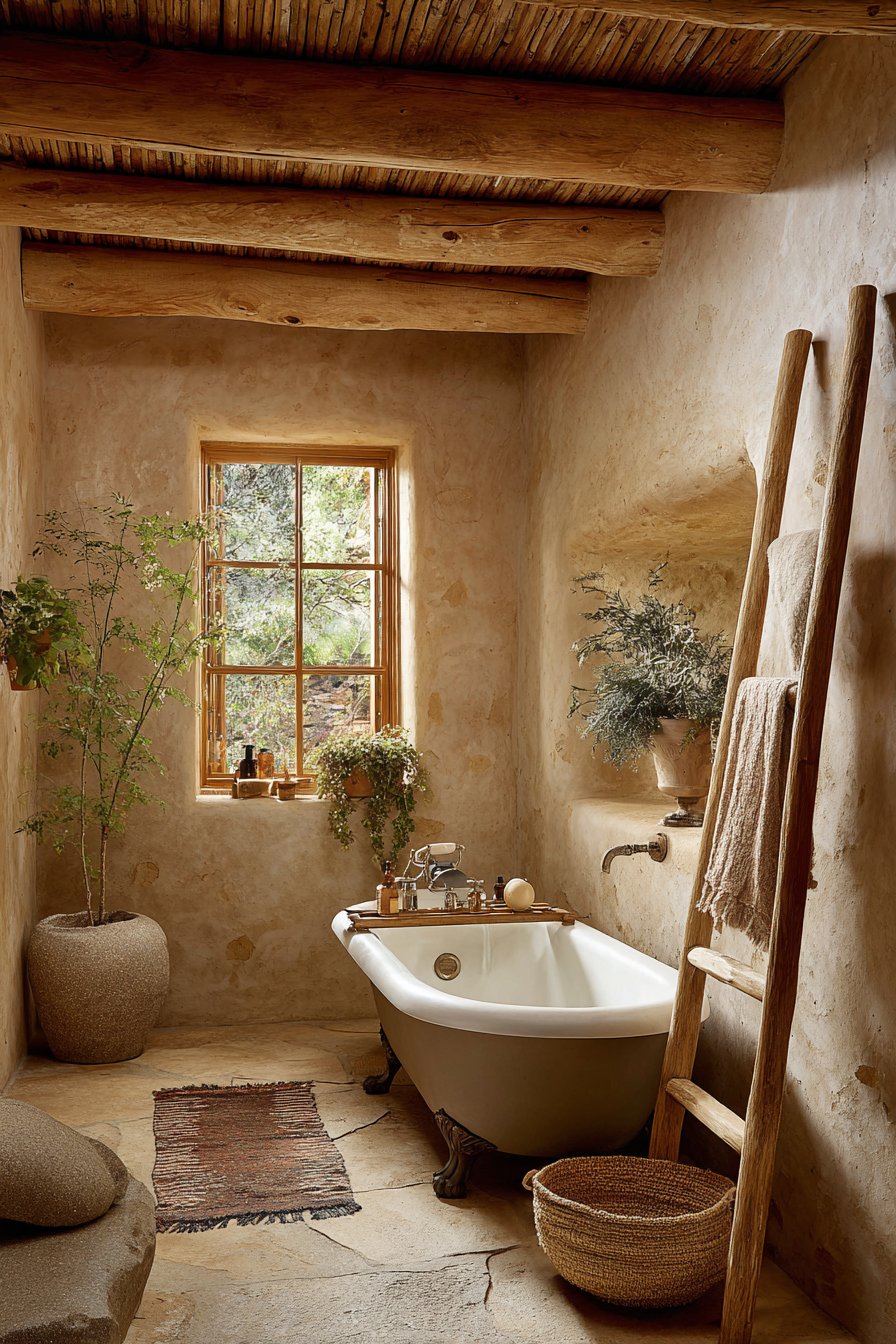 Clawfoot Tub with Sandstone-Look Tiles