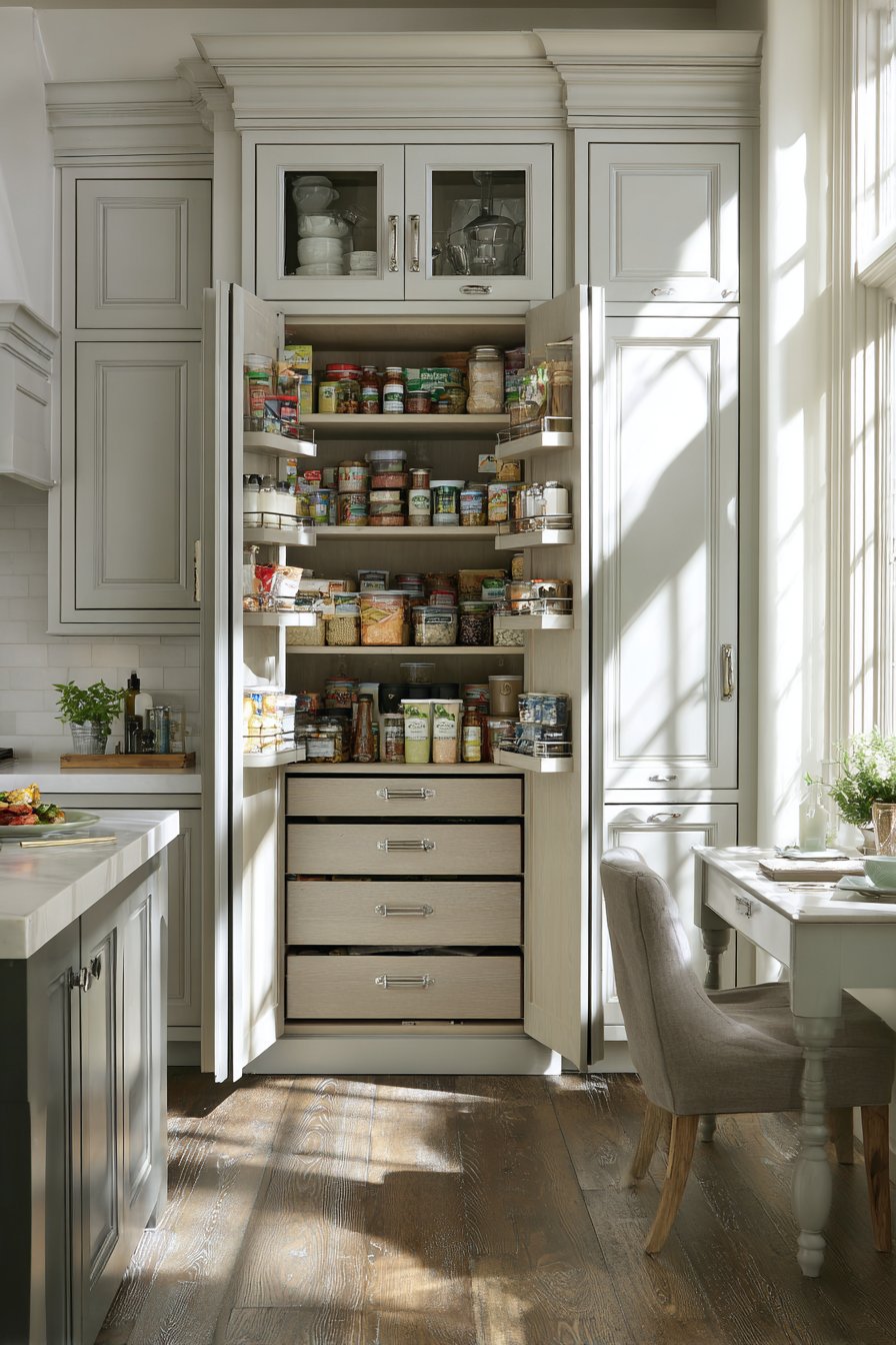Organized Perfection: Light Grey Pantry and Planning Station